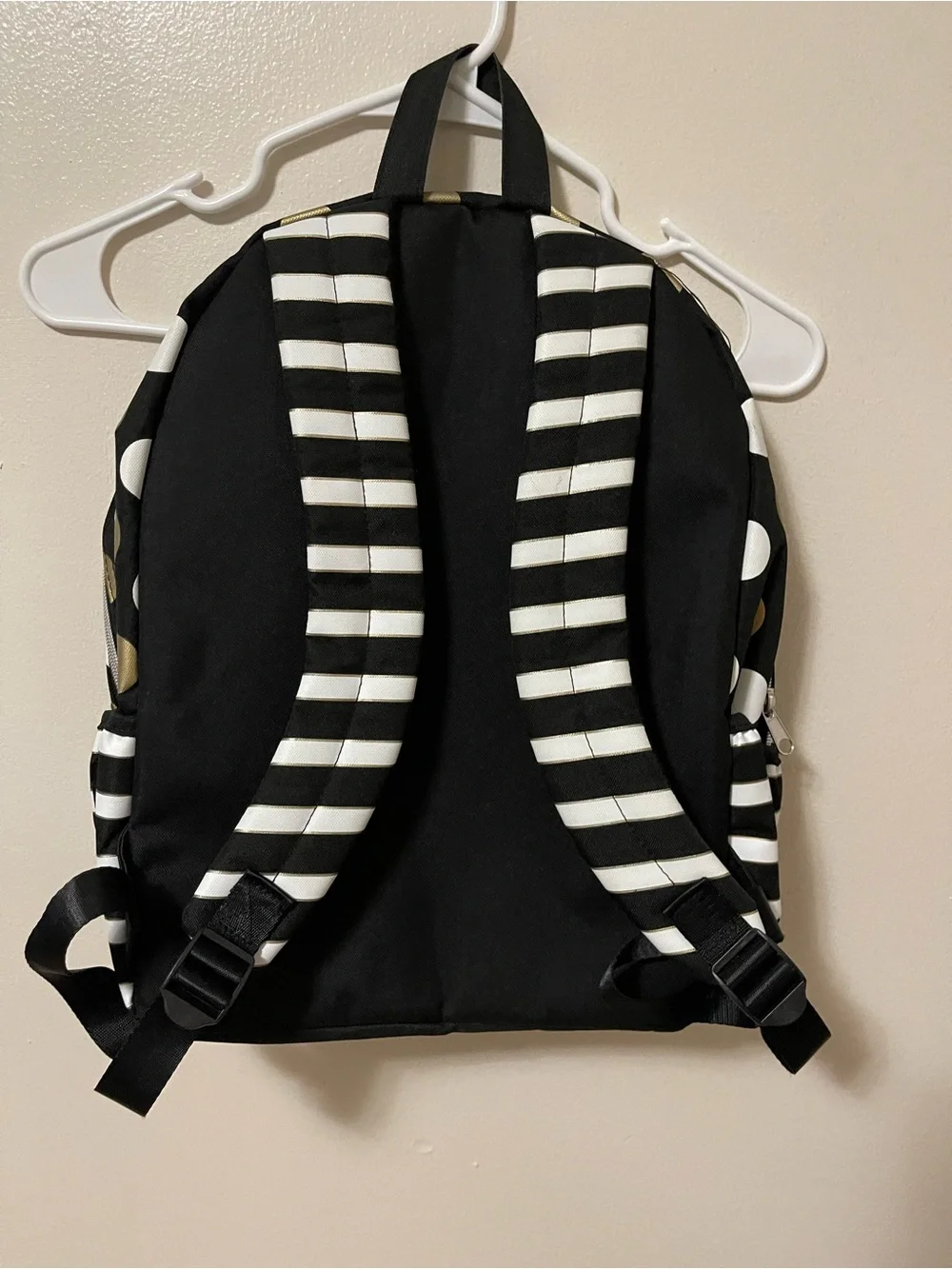 Justice Black, White & Gold Polka Dot Backpack with Initial N